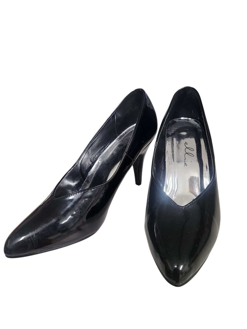 Ellie Women's Size 15 80s Black Patent Pointed Toe Pumps 4" Heel Classic